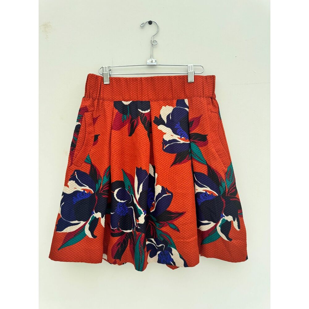 Maeve by Anthropologie Rust Orange Floral Jacquard Pleated Skirt Women's US 10